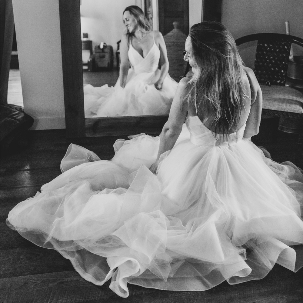 CHANDON GOWN BY HAILEY PAIGE # 6709 IVORY W/ SPARKLY SILVER GLITTER